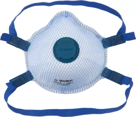 Полумаска фильтрующая ЗУБР &quot;ЭКСПЕРТ&quot; коническая, с внешней сеткой, с клапаном, многослойная, класс защиты FFP3 11160-3 купить в Перми