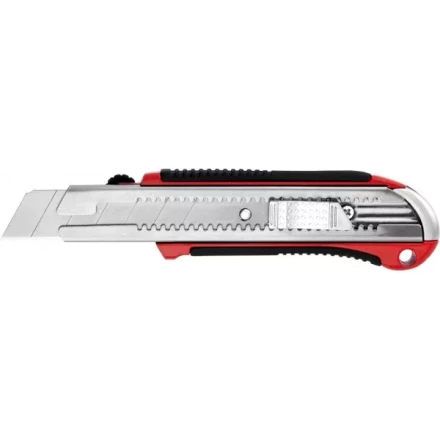 Нож URAGAN с выдвижным сегментированным лезвием, металлический обрезиненный корпус, автостоп, сталь У8А, 25мм 9185 купить в Перми