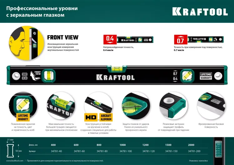 Профессиональный уровень с зеркальным глазком KRAFTOOL 34781-150 купить в Перми