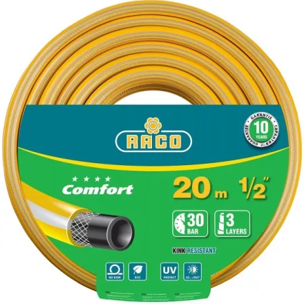 Шланг RACO &quot;COMFORT&quot; поливочный, 30атм., армированный, 3-х слойный, 1/2&quot;х20м 40303-1/2-20 купить в Перми