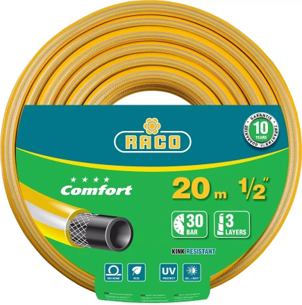 Шланг RACO &quot;COMFORT&quot; поливочный, 30атм., армированный, 3-х слойный, 1/2&quot;х20м 40303-1/2-20 купить в Перми