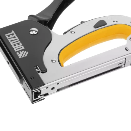 Степлер мебельный Denzel 40211, стальной корпус, быстрая загрузка, регул. силы удара, тип 53, 4-14 мм купить в Перми