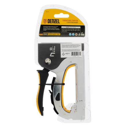 Степлер мебельный Denzel 40211, стальной корпус, быстрая загрузка, регул. силы удара, тип 53, 4-14 мм купить в Перми