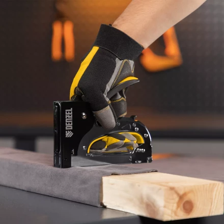 Степлер мебельный Denzel 40211, стальной корпус, быстрая загрузка, регул. силы удара, тип 53, 4-14 мм купить в Перми