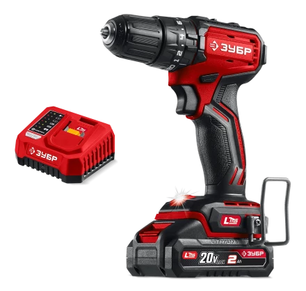ЗУБР 20 В, 45 Нм, 1 АКБ LMS (2 Ач), бесщеточная ударная дрель-шуруповерт (ДБУ-45-21) купить в Перми