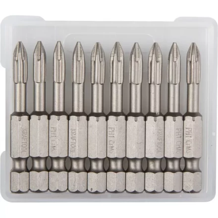 Биты &quot;ЕХPERT&quot; торсионные кованые, обточенные, KRAFTOOL 26121-1-50-10, Cr-Mo сталь, тип хвостовика E 1/4&quot;, PH1, 50мм, 10шт 26121-1-50-10 купить в Перми