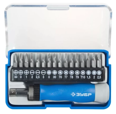 ЗУБР &quot;ЭКСПЕРТ&quot; Набор &quot;Т-17&quot;: Отвертка для точных работ, реверсивная рукоятка, CR-V, сменные биты 25626-H17 купить в Перми