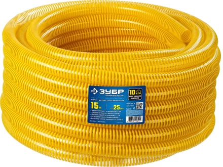 ЗУБР 25 мм x 15 м, 10 атм, со спиралью ПВХ, напорно-всасывающий шланг, ПРОФЕССИОНАЛ (40327-25-15) купить в Перми
