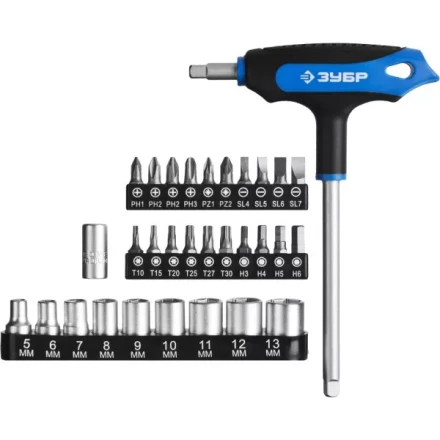 Набор ЗУБР &quot;ЭКСПЕРТ&quot;: Отвертки, битодержатель с Т-образной двухкомпонентной рукояткой, Cr-V, 31 предмет 25236-H30_z01 купить в Перми