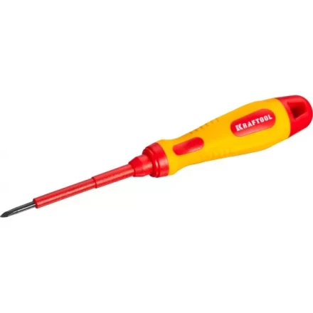Отвертка KRAFTOOL, высоковольтная, Cr-Mo-V стержень, двухкомпонент. маслобензостойкая рукоятка, PH №0, 60мм 250084-0-060 купить в Перми
