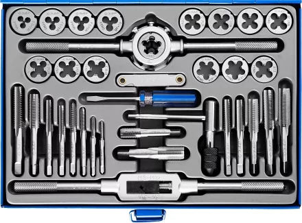 Набор метчиков и плашек ЗУБР &quot;ПРОФЕССИОНАЛ&quot;, сталь Р6М5, 35 предметов 28110-H35 купить в Перми