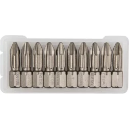 Биты "ЕХPERT" торсионные кованые, обточенные, KRAFTOOL 26121-2-25-10, Cr-Mo сталь, тип хвостовика C 1/4", PH2, 25мм, 10шт 26121-2-25-10