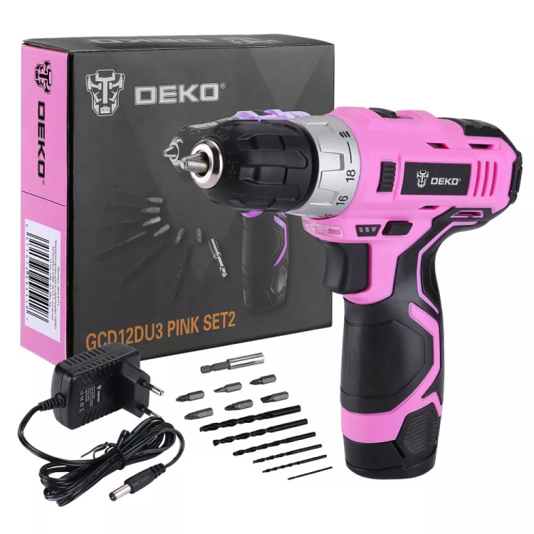 Дрель аккумуляторная DEKO GCD12DU3 PINK SET2 + оснастка 13 шт, 063-4171 купить в Перми