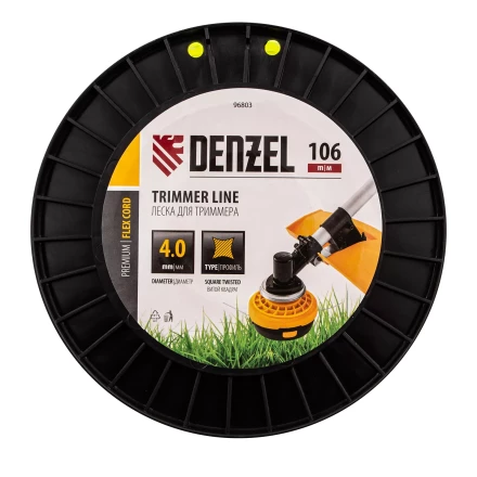 Леска для триммера витой квадрат, 4,0мм х 106м, на DIN катушке FLEX CORD// Denzel 96803 купить в Перми