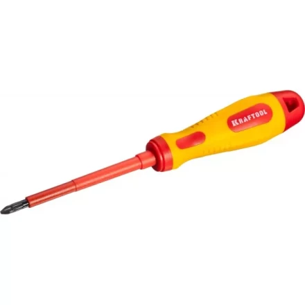 Отвертка KRAFTOOL, высоковольтная, Cr-Mo-V стержень, двухкомпонент. маслобензостойкая рукоятка, PH №2, 100мм 250084-2-100 купить в Перми