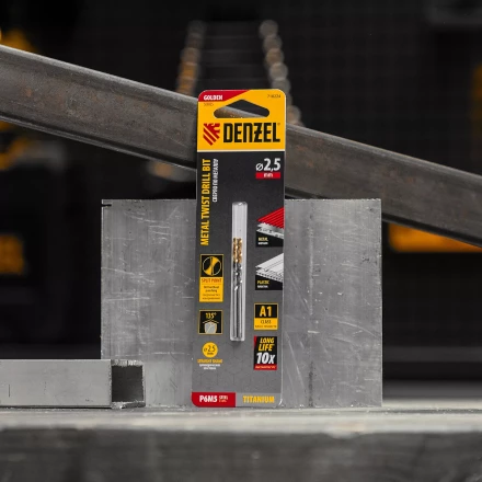 Сверло спиральное по металлу Denzel 2,5 x 57 мм, Р6М5, Golden Tip , 2шт. 718224 купить в Перми