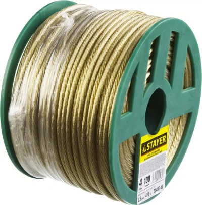 Трос стальной в полимерной оболочке, d=4,0 мм, L=100 м, STAYER Master 30410-40 30410-40