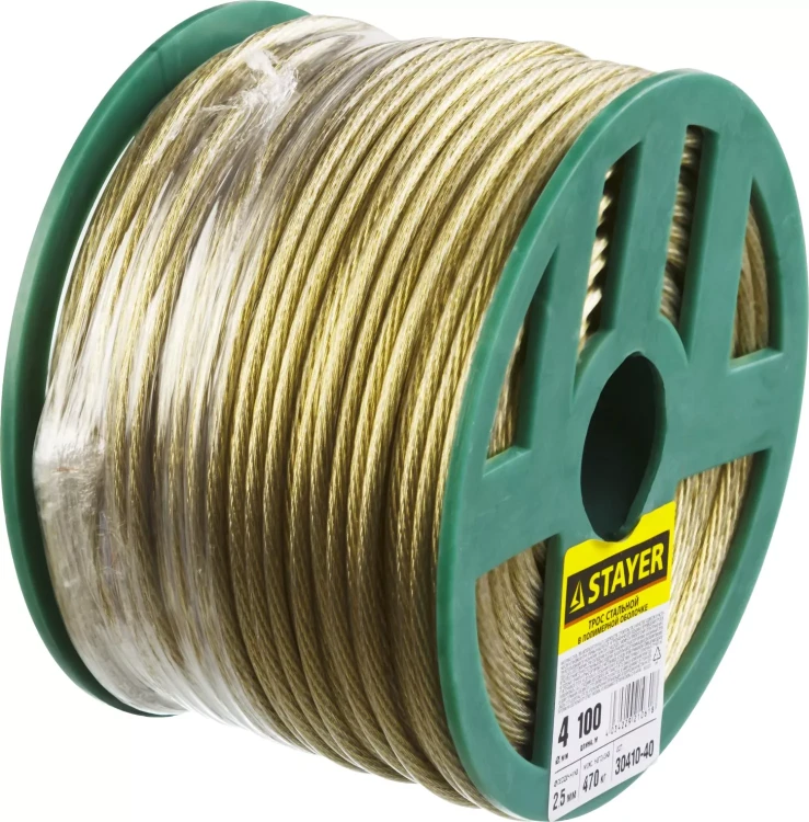 Трос стальной в полимерной оболочке, d=4,0 мм, L=100 м, STAYER Master 30410-40 30410-40 купить в Перми