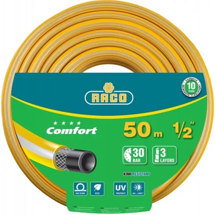 Шланг RACO &quot;COMFORT&quot; поливочный, 30атм., армированный, 3-х слойный, 1/2&quot;х50м 40303-1/2-50 купить в Перми
