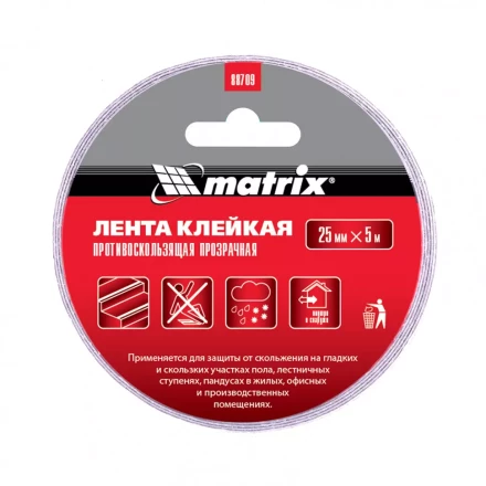 Лента клейкая противоскользящая прозрачная 25 мм x 5 м Matrix 88709 купить в Перми