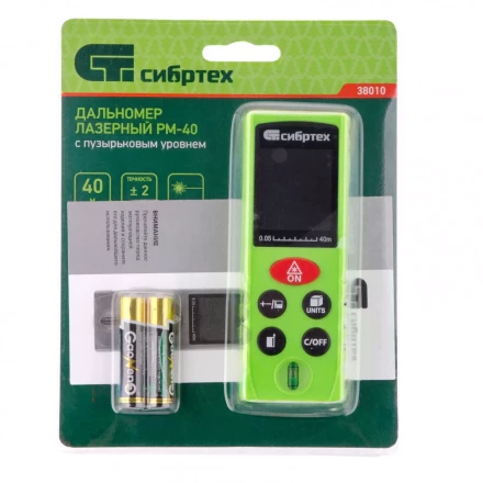 Лазерный дальномер Сибртех PM-40 с пузырьковым уровнем 38010 купить в Перми