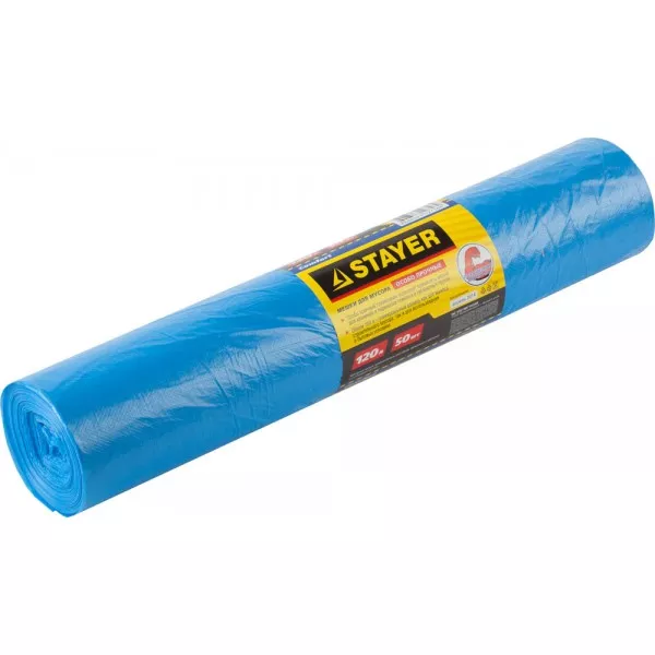 Мешки особопрочные STAYER "Comfort" для сбора мусора, голубые, 120л, 50шт 39156-120 купить в Перми
