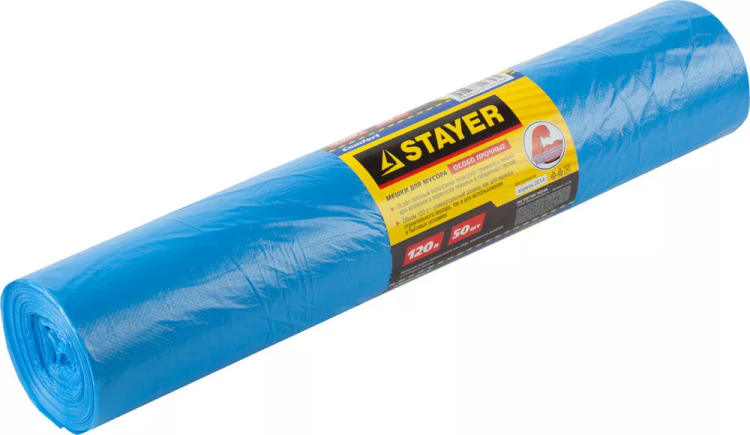 Мешки особопрочные STAYER "Comfort" для сбора мусора, голубые, 120л, 50шт 39156-120 купить в Перми