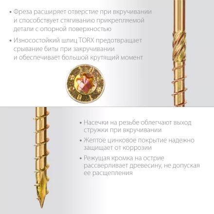 ЗУБР КС-П, 120 х 5.0 мм, TX25, потайная головка, желтый цинк, 100 шт, конструкционный саморез, Профессионал (30041-50-120) купить в Перми