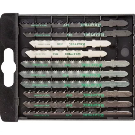 Набор KRAFTOOL Полотна для эл/лобзика, по дереву, ДСП, фанере, мягкому листовому металлу, EU-хвост., 10шт 159590-H10 купить в Перми