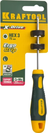 Отвертка KRAFTOOL, Cr-Mo-V сталь, двухкомпонентная противоскользящая рукоятка, HEX, №3x75мм 250075-3-075 купить в Перми