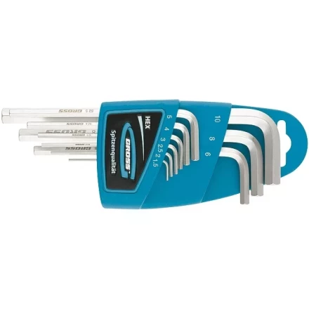 Набор ключей имбусовых HEX 1,5–10 мм S2 9 шт экстра-длинные с шаром сатинированные Gross 16404 купить в Перми