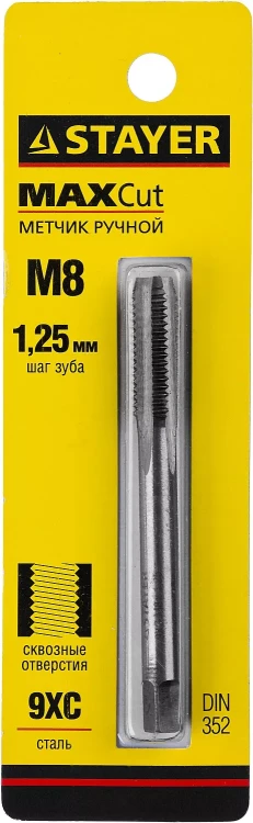 Метчик STAYER "MASTER" одинарный, для сквозных отверстий, сталь 9ХС, М8х1,25 28020-08-1.25 купить в Перми