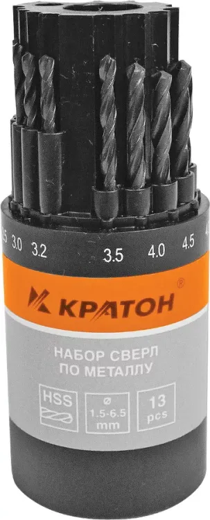 Набор сверл по мет 1,5-6,5 мм 13 шт Кратон 1 05 01 010 купить в Перми