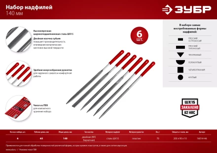 ЗУБР 6 шт, 140 мм, в чехле, с ручками, набор надфилей (16014-H6) купить в Перми