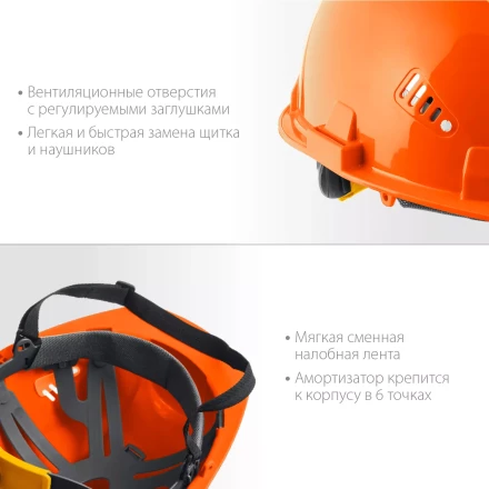 ЗУБР ТРИАДА, защитная каска в комплекте с наушниками и защитным сетчатым экраном, Профессионал (11099) купить в Перми