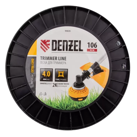 Леска для триммера двухкомпонентная витой квадрат, 4,0мм х 106м, на DIN катушке EXTRA CORD// Denzel 96826 купить в Перми