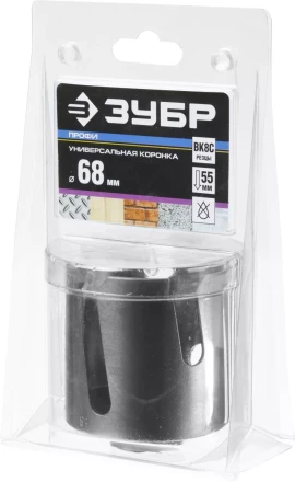 Коронка ЗУБР &quot;ПРОФИ&quot; &quot;ПРОУНИВЕРСАЛ&quot;, твердосплав резцы, бетон, кирпич, керам, цв мет, гипсокарт, пласт, дерево, d=68мм 29514-68 купить в Перми