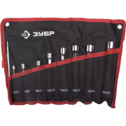 Набор ЗУБР &quot;МАСТЕР&quot;: Ключи торцовые, двухсторонние, усиленные, шестигранный профиль, 6-22мм, с воротком, 9 шт 27190-H9 купить в Перми