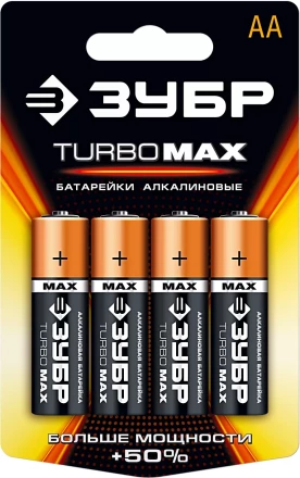 Батарейка ЗУБР &quot;TURBO MAX&quot; щелочная (алкалиновая), тип AA, 1,5В, 4шт на карточке 59206-4C купить в Перми