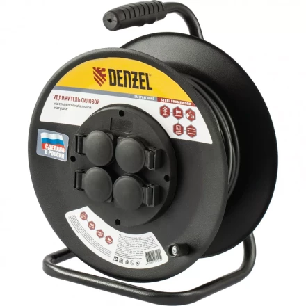 Удлинитель силовой на стальной катушке ПВС 3 х 2,5 мм 20 м 4 розетки 16 А тип УХз-16 Denzel 95983 купить в Перми