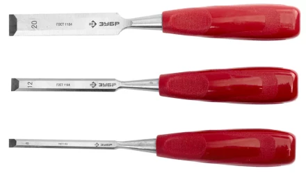 Набор ЗУБР Стамески &quot;МАСТЕР&quot; с пластмассовой ручкой, 8; 12; 20мм, 3шт 18094-H3 купить в Перми