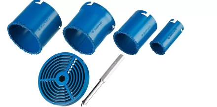 Набор кольцевых коронок ЗУБР &quot;ПРОФЕССИОНАЛ&quot; c карбид-вольфрамовым нанесением, 6 предм. в кейсе: коронки O 33, 53, 67, 73 мм, основание, сверло 33350-H6_z01 купить в Перми