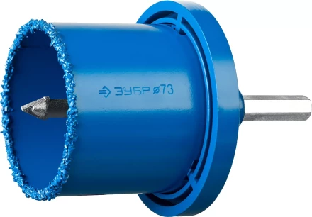 Набор кольцевых коронок ЗУБР &quot;ПРОФЕССИОНАЛ&quot; c карбид-вольфрамовым нанесением, 6 предм. в кейсе: коронки O 33, 53, 67, 73 мм, основание, сверло 33350-H6_z01 купить в Перми