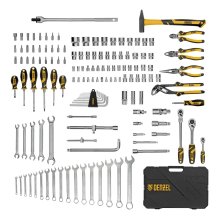 Набор инструментов, 1/2&quot;, 1/4&quot;, 3/8&quot;, CrV, S2, пластиковый кейс, 144 предмета// Denzel 15805 купить в Перми