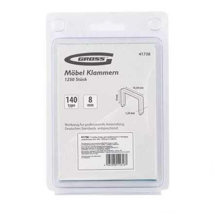 Скобы 8 мм для мебельного степлера усиленные тип 140 1250 шт GROSS 41738 купить в Перми