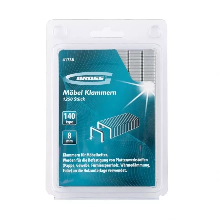 Скобы 8 мм для мебельного степлера усиленные тип 140 1250 шт GROSS 41738 купить в Перми