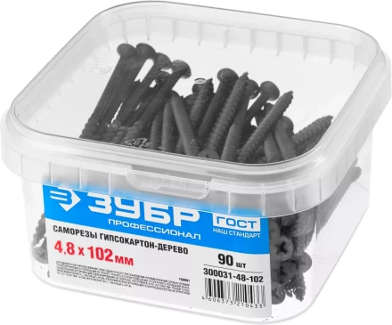 Саморезы фосфатированные с крупной резьбой, гипсокартон-дерево, ЗУБР 300031-48-102, PH2, 4,8 x 102 мм, 90 шт 300031-48-102 купить в Перми