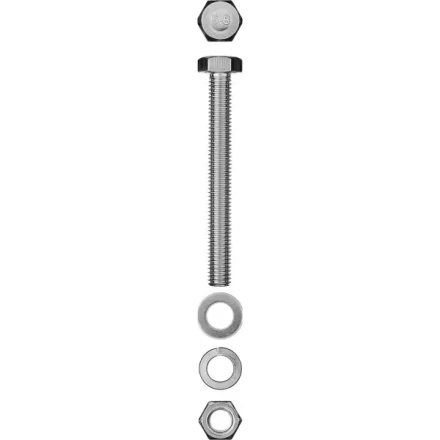 Болт (DIN933) в комплекте с гайкой (DIN934), шайбой (DIN125), шайбой пруж. (DIN127), M6 x 80 мм, 5 шт, ЗУБР 303436-06-080 купить в Перми