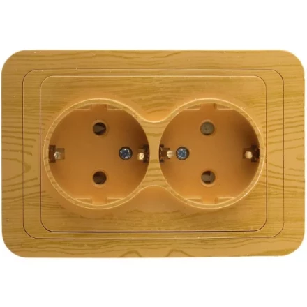 Розетка СВЕТОЗАР &quot;ГАММА&quot; с заземлением, двойная, цвет ольха, 16А/~250В SV-54107-A купить в Перми