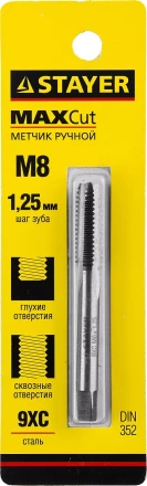 Метчик STAYER &quot;MASTER&quot; одинарный, для сквозных и глухих отверстий, сталь 9ХС, М8х1,25 28021-08-1.25 купить в Перми